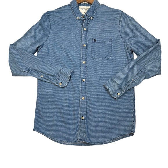 Abercrombie & Fitch Muscle Button Down Shirt Mens M Blue Micro Stripe LS Classic - Picture 1 of 7